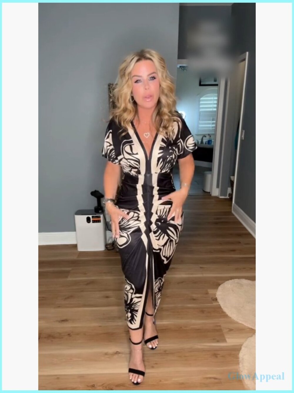 Floral Plunge V Neck Midi Dress Ruched Slit Bodycon Party - Picture 7 of 7
